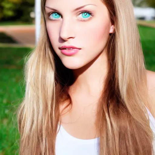 Prompt: american white girl looking, fair light skin, green eyes