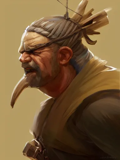 Prompt: stockade. a wary man with bandages in the head. intricate, elegant, highly detailed, digital painting, artstation, concept art, sharp focus, illustration, by justin gerard and artgerm, 8 k