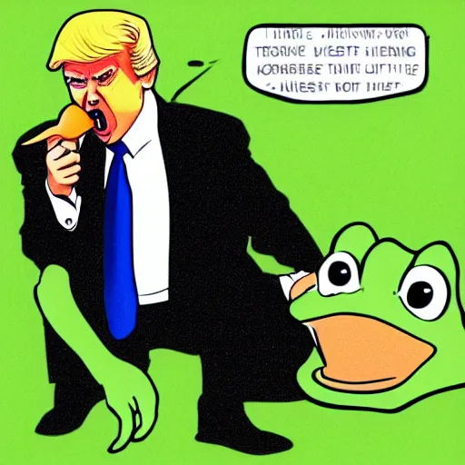Image similar to donald trump licking a green frog in the matrix