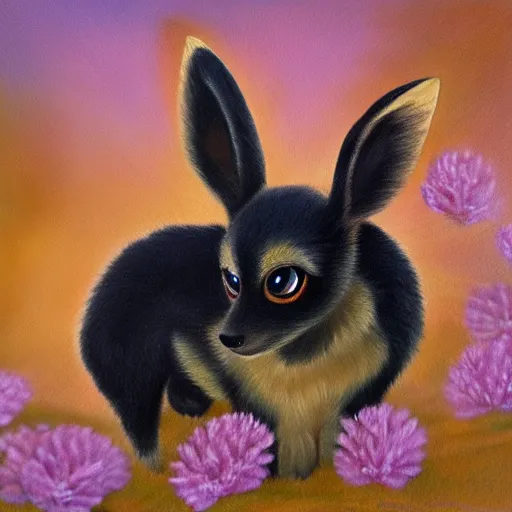 Image similar to umbreon pup in the style of a naturalist painting