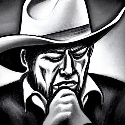 Prompt: crying cowboy, photorealistic, sad, crying, cowboy hat