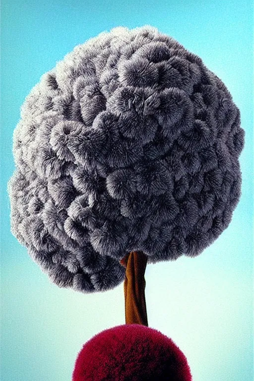 Image similar to a pompom tree, low angle photography, digital illustration by chris van allsburg and artgerm, surreal, photorealistic, award winning