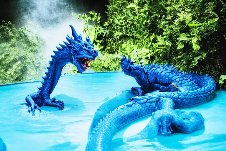 Image similar to photograph of a dragon emerging from a pool of blue slime