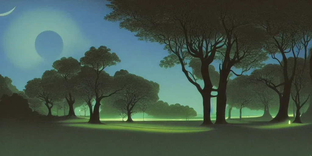 Image similar to a night landscape background, rob gonsavles, eyvind earle, heade martin johnson