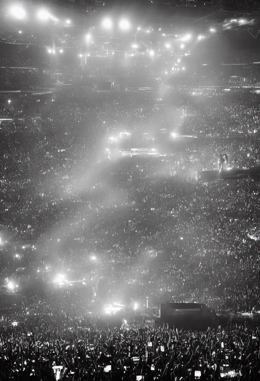 Image similar to the weeknd concert at at and t stadium in arlington texas with hardcore lasers, sold out crowd, wide angle shot, photorealistic, hdr, octane render. bokeh, hyperrealistic, super detail, volumetric lighting