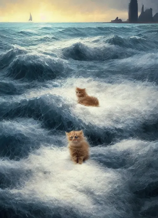 Prompt: rough sea with water made of fluffy kittens waves made of fluffy kittens Mandelbrot fractal by Craig Mullins, ilya kuvshinov, krenz cushart, artgerm trending on artstation by Edward Hopper and Dan Mumford and WLOP and Rutkovsky, Unreal Engine 5, Lumen, Nanite, low poly