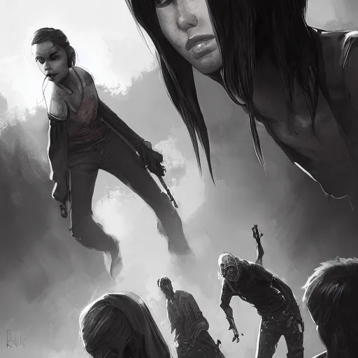 Image similar to carley walking dead game telltale, gigachad black and white trending on artstation, painted by greg rutkowski