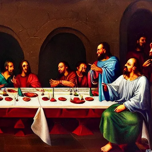 Image similar to viktor orban at the last supper, oil painting