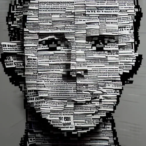 Image similar to the silhouette of a person made of newspapers clippings, digital art, amazing quality, very detailed, trending on artstation