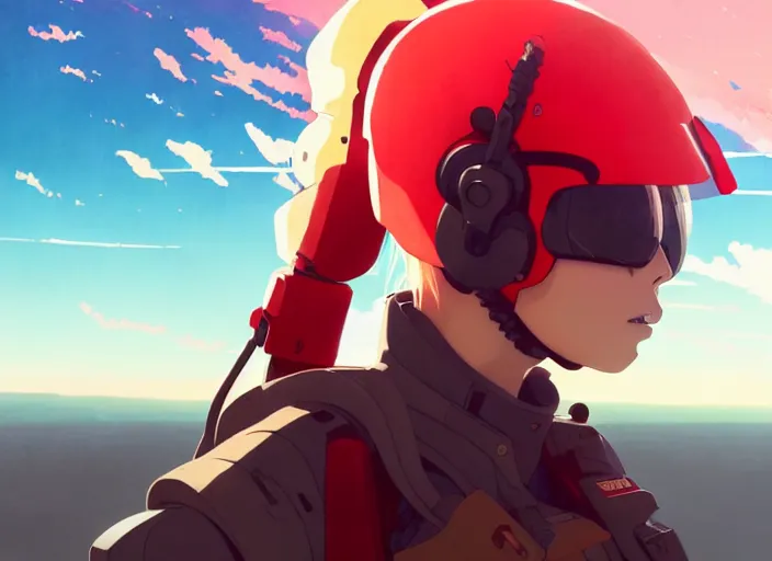 Prompt: portrait of pilot girl talking, red sky background, chaotic landscape, illustration concept art anime key visual trending pixiv fanbox by wlop and greg rutkowski and makoto shinkai and studio ghibli and kyoto animation, red body suit, military gear, red crow 1, grimdark