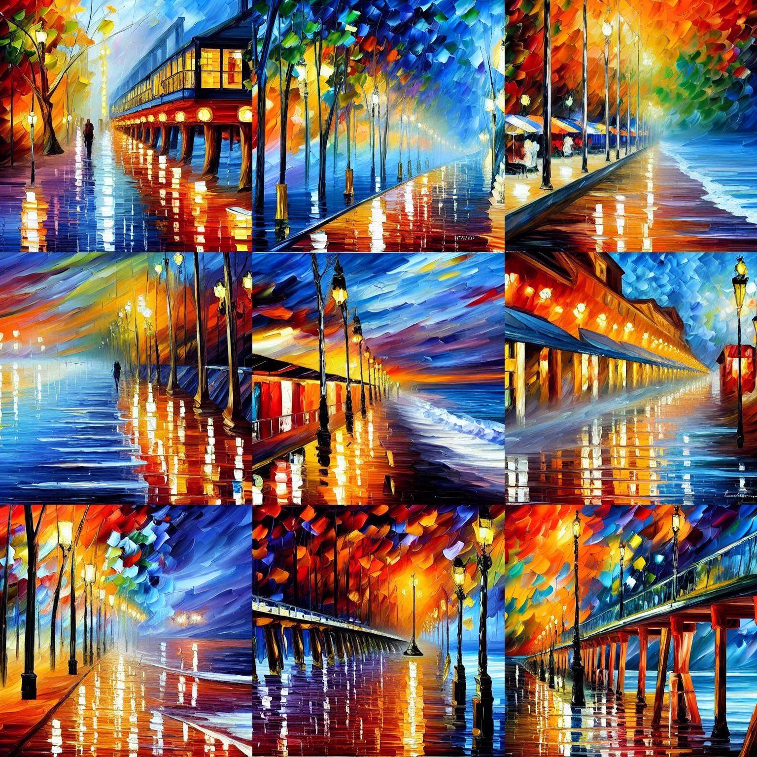 Prompt: new jersey boardwalk by zaha hadid, intricate, highly detailed, 8 k. palette knife oil painting on canvas by leonid afremov.