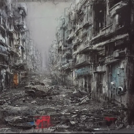 Image similar to “matte painting of a war torn city by Guy Denning”