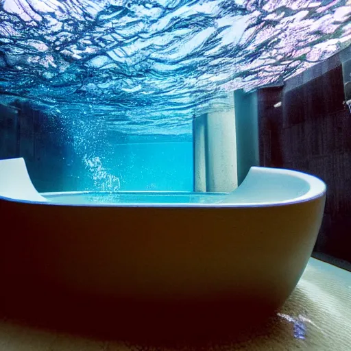 Prompt: photo of a bathtub filled with water, underwater