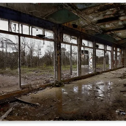 Image similar to an abandoned grocery store in the middle of nowhere by william christenberry, ultra detailed, rainy, beautiful