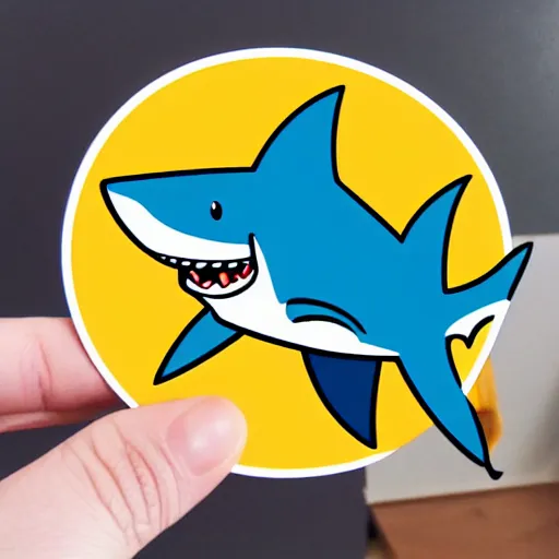 Prompt: die cut sticker of cartoon friendly shark
