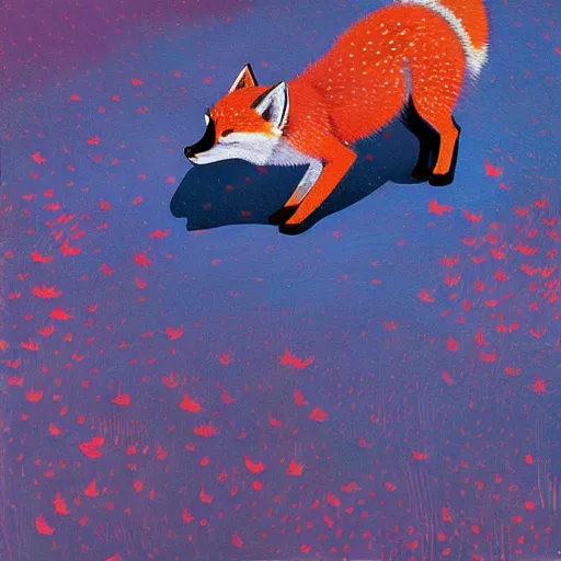 Image similar to little curious fox on the prowl oil painting victo ngai