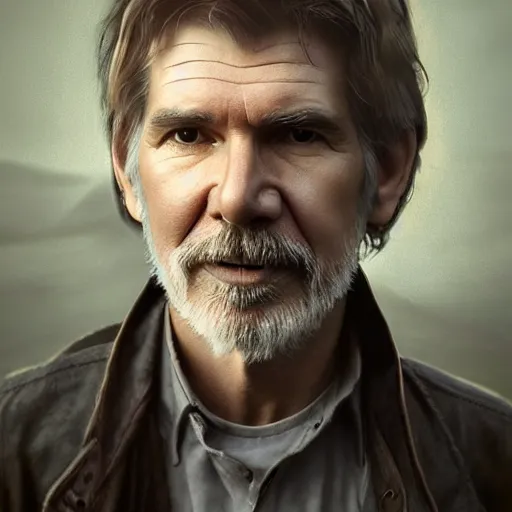 Prompt: hyperrealistic mixed media image of George Harrison Harrison Ford, stunning 3d render inspired art by István Sándorfi and Greg Rutkowski, perfect facial symmetry, realistic, highly detailed attributes and atmosphere, dim volumetric cinematic lighting, 8k octane extremely hyper-detailed render, post-processing, masterpiece,