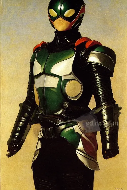 Image similar to portrait of a kamen rider rx, full set of equipment, helmet, majestic, solemn, by bouguereau