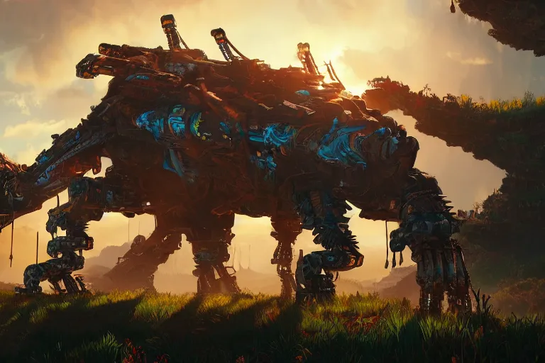 Image similar to fireclaw machine mecanical creature robot of horizon forbidden west horizon zero dawn bioluminiscence global illumination ray tracing hdr fanart arstation by ian pesty and alena aenami artworks in 4 k