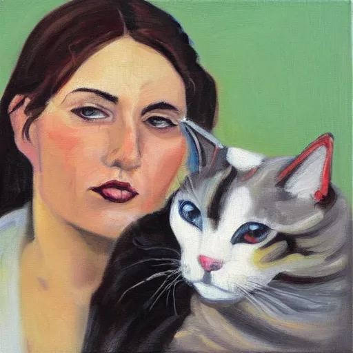 Prompt: woman with cats eyes portrait oil painting