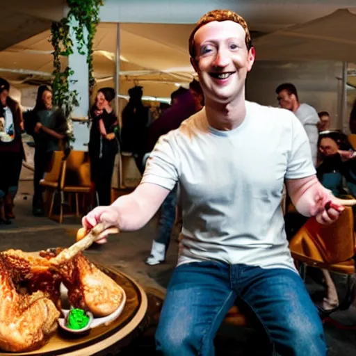 Prompt: mark zuckerberg eating a giant turkey leg, unreal engine 5