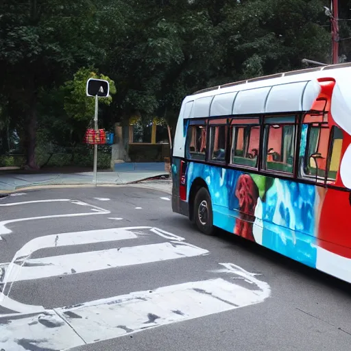 Prompt: giant octopus attacking bus