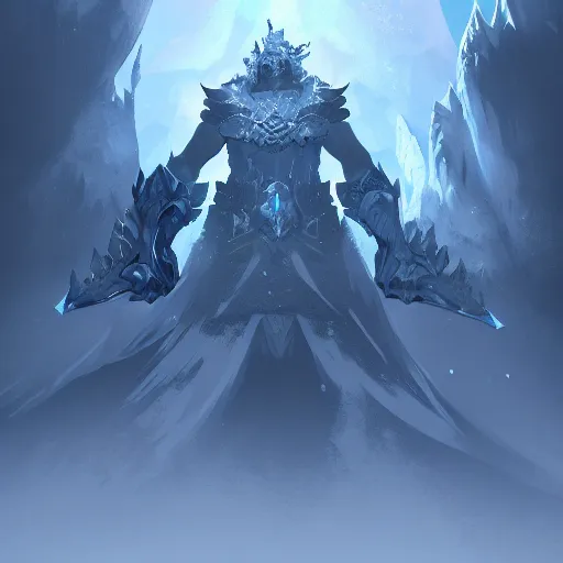 Prompt: a gargantuan revenant looming over a party of adventurers, in the snow mountains, high fantasy, monochromatic blue, smooth, sharp focus, high fantasy, dnd, by rossdraws, artstationhd