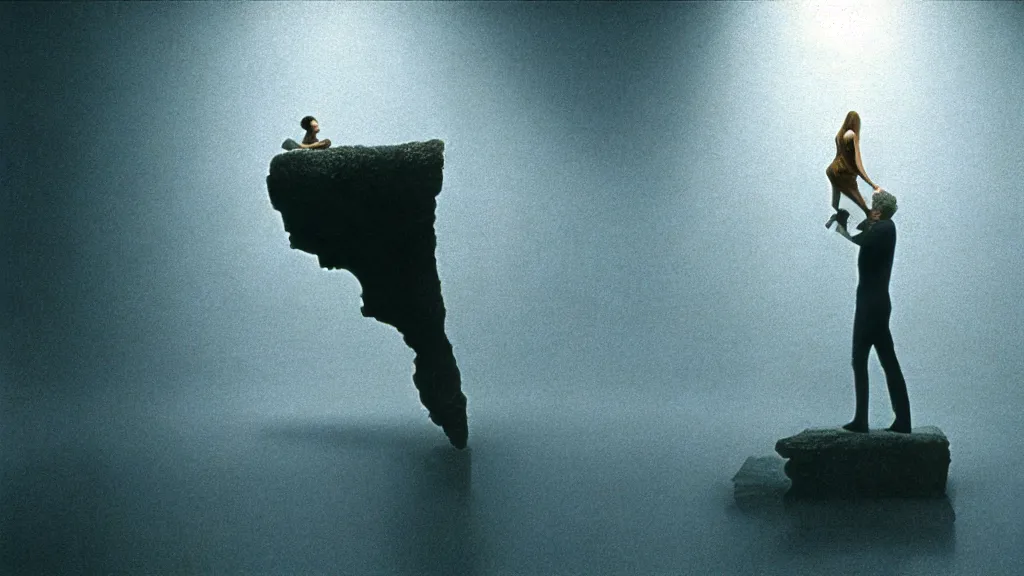 Image similar to it is illegal to walk on the ceiling, film still from the movie directed by denis villeneuve and david cronenberg with art direction by salvador dali and zdzisław beksinski, wide lens