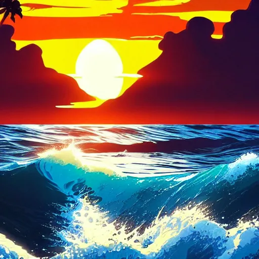 Prompt: ocean, sunset, scenery wallpaper aesthetic, dreamy, beautiful, cinematic, dramatic, super detailed and intricate, hyper realistic, 4 k render, by koson ohara, by darwyn cooke