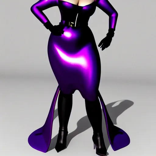 Prompt: curvy feminine hot goth woman with dignified elaborate tight purple-black-silver nylon and latex ballroom gown, black choker necklace, amorous posture, shiny lipstick, photorealistic, cgsociety, sublime, 16k, smooth, sharp focus, ArtStation, hyperdetailed, volumetric lighting