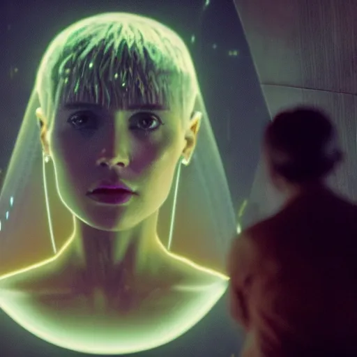 Prompt: portrait of joi from blade runner 2 0 4 9 as a giant hologram