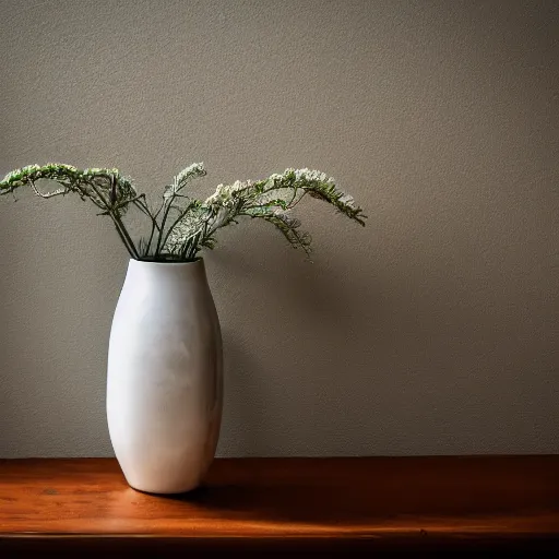 Prompt: dslr photo of a vase on a table, 55mm