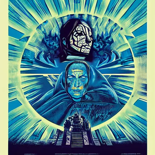 Prompt: The last blue warrior, movie poster, artwork by Shepard Fairey