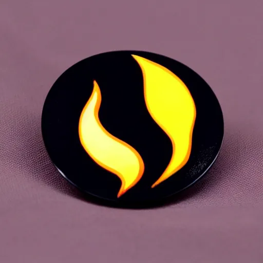 Prompt: a diamond enamel pin depicting a minimalistic illustration fire flames warning label, smooth curves