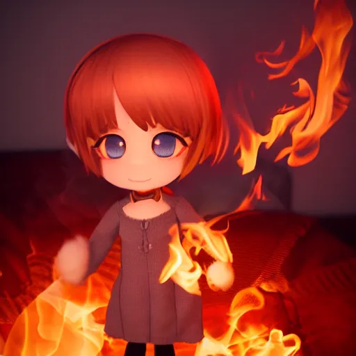 Prompt: cute fumo plush of a girl with the fire of the world in her hands, caustics, vray