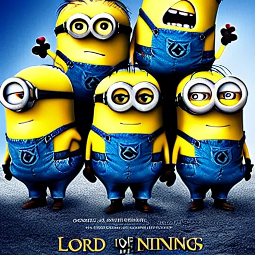 Prompt: the minions featured in the lord of the rings movie poster