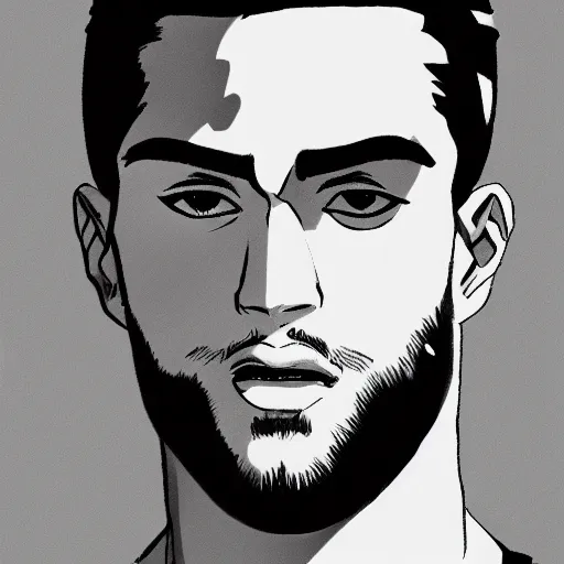 Image similar to gigachad anime greyscale portrait