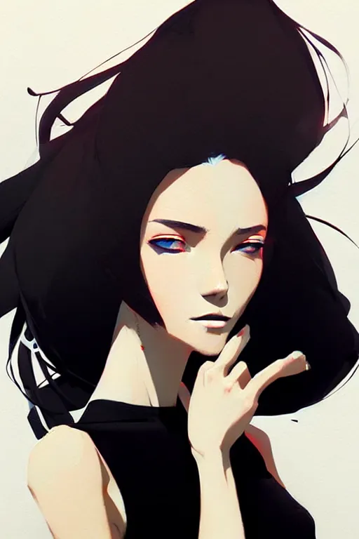 Image similar to a ultradetailed beautiful panting of a stylish woman wearing a black dress, by conrad roset, greg rutkowski and makoto shinkai, trending on artstation