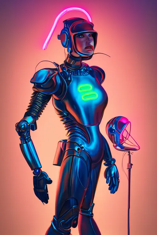 Image similar to portrait of a girl with a biomechanic armor and neon light by Carl Barks, digital painting, highly detailed, trending on artstation