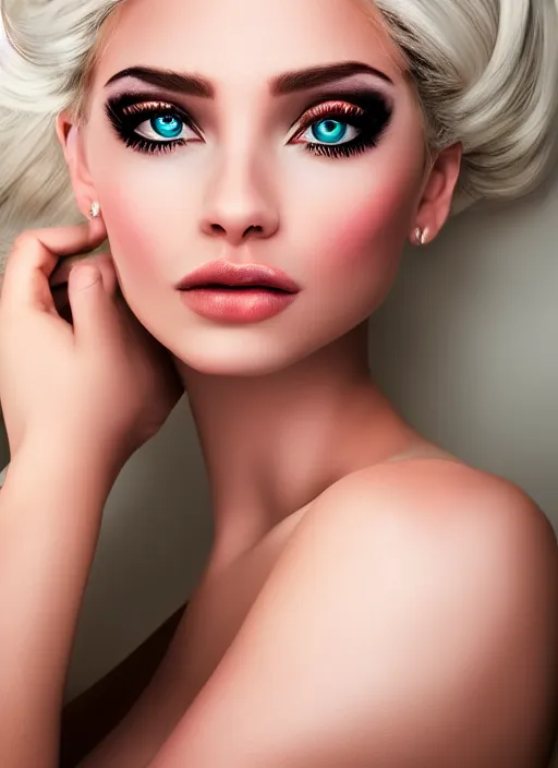 Image similar to gorgeous female elsa, professionally retouched, natural colors, soft lighting, hyper realistic, smooth face, full body shot, torso, dress, perfect eyes, sharp focus on eyes, 8 k, high definition, insanely detailed, intricate, elegant, digital photo, dslr