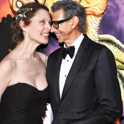 Image similar to Jeff Goldblum marries a velociraptor