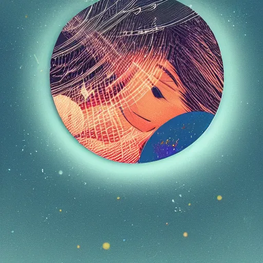 Image similar to a photo of a music disc floating by inio asano, aya takano color style, 4 k, super detailed, night sky, digital art, digital painting, celestial, majestic, colorful