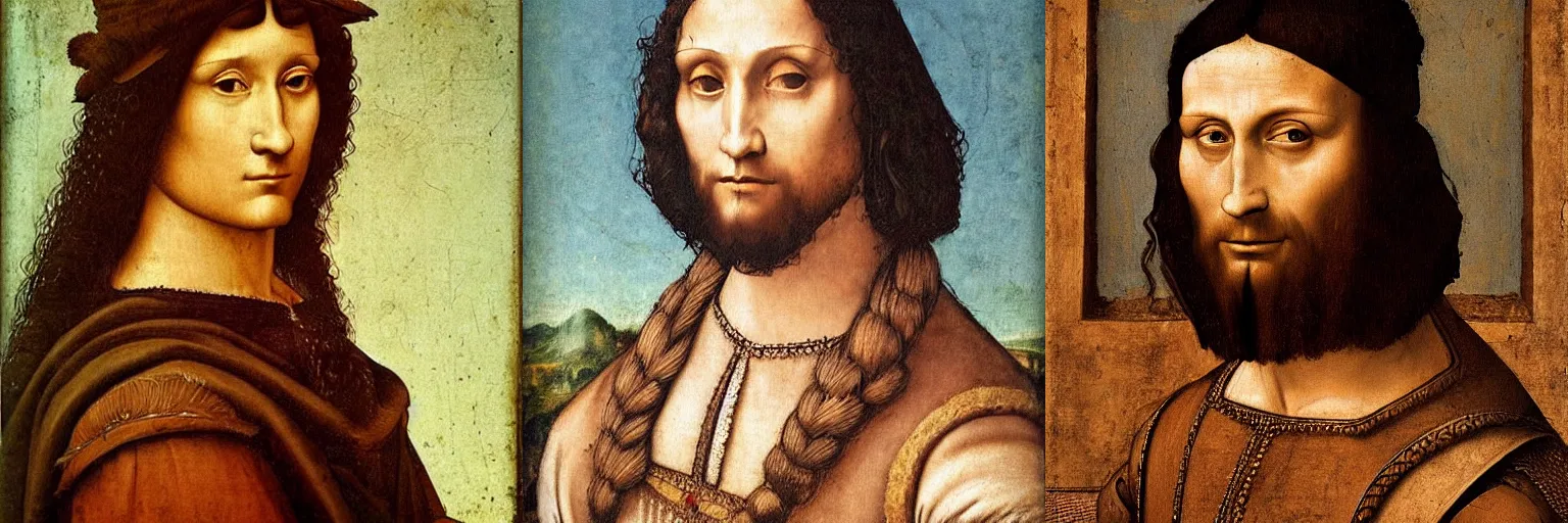 Prompt: a highly detailed renaissance portrait of a very old, black haired haired, square faced, and tan skinned nobleman by Leonardo da Vinci