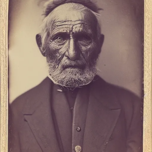 Image similar to facial portrait of a 1 0 2 year old bukfut, 1 9 1 9, ambrotype, award winning