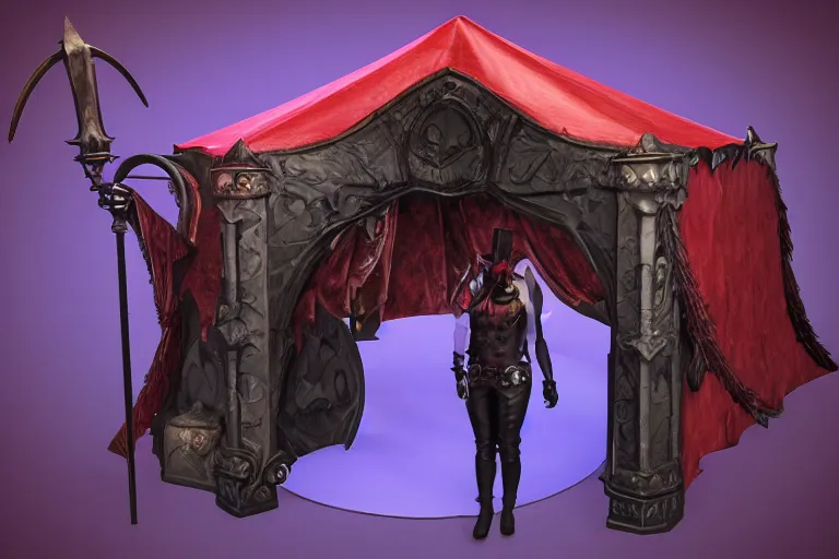 Image similar to 3d sculpt of a dark fantasy gothic circus tent, artstaton, League of Legends, red dead redemption2, overwatch, digital illustration