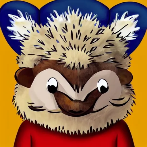 Image similar to anthropomorphic hedgehog wearing ukrainian national costume called vyshyvanka