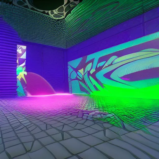 Image similar to backflip into a pool caustics lighting impressive colorful masterpiece graffiti nvidia raytracing demo