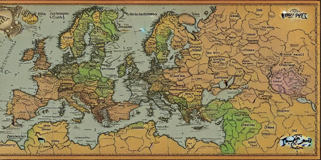 Prompt: a map of europe in the style of World of Warcraft maps