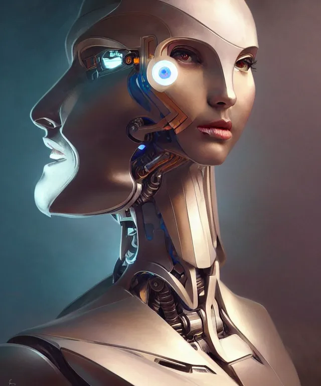 Image similar to a robot with acat face removed, sci - fi face, elegant, highly detailed, digital painting, artstation, concept art, smooth, sharp focus, illustration, art by artgerm and greg rutkowski and alphonse mucha