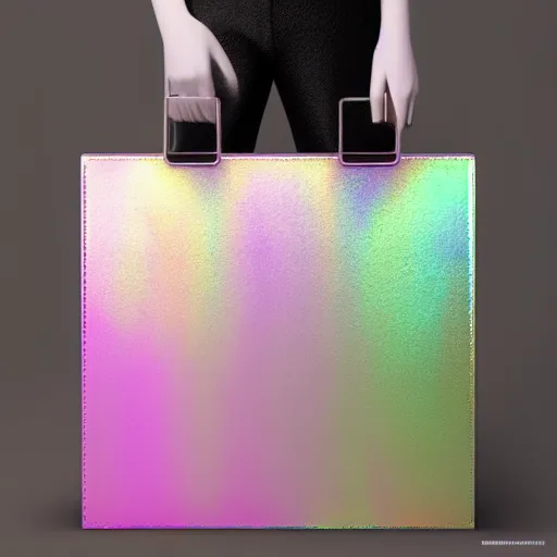 Prompt: a plastic designer bag, iridescent color, fashion shooting, photorealistic, fantasy, artstation, studio photo